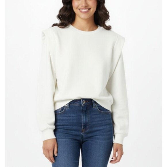 ❤️H&M Sz L Women's Cream Padded Shoulder Sweatshirt Top Long Sleeve Pullover New - Picture 1 of 9